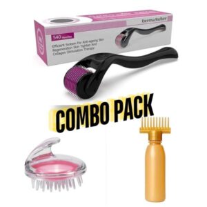 Combo Pack Derma Roller + Hair Oil Applicator Bottle + Hair Scalp Massager
