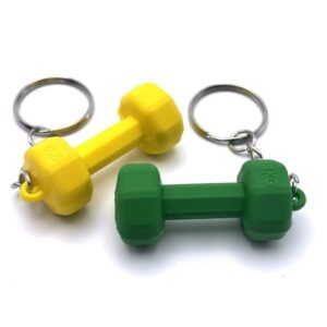Pair of creative dumbbell keychain pendants, Made from high-quality, lightweight PVC, Realistic mini barbell design, Strong metal ring for secure attachment, Compact, portable, and easy to carry, Ideal for car keys, gym bags, and backpacks, thetrendhood.com, Perfect gift for fitness lovers, trainers, and athletes, Dumbbell Keychain for Men, Fitness Gym Key Ring