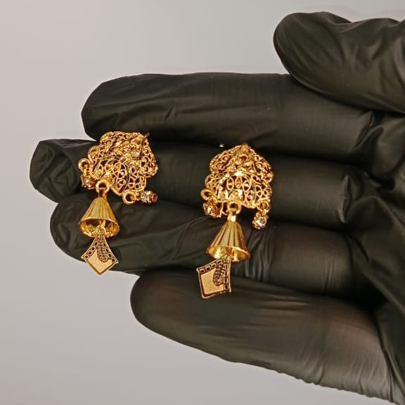 Traditional multi-dangler gold plated jhumka, Lightweight and skin-friendly alloy, Ideal for weddings, parties, festivals, and cultural functions, Elegant gift for women and girls, thetrendhood.com, Royal Gold Plated Jhumka Earrings, Traditional Indian Earrings for Women, Antique Gold Earrings for Brides, Gold Plated Earrings for Weddings, Lightweight Traditional Jewelry