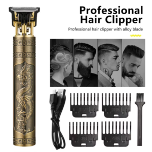T9 hair trimmer, vintage beard trimmer, USB rechargeable hair clipper, metal body trimmer, 0mm hair cutting machine, professional barber trimmer, men's grooming kit, beard trimmer for men, hair shaver for men, Type-C trimmer, dragon design clipper, salon-grade trimmer, thetrendhood.com