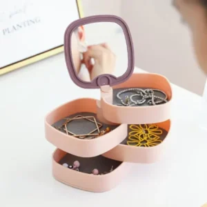 360° Rotating Jewelry Organizer with Mirror – 4-Layer Dust-Proof Storage Box for Rings, Earrings & Accessories