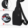 Designed for both men and women, this unisex sling bag features multiple zippered compartments—perfect for organizing your phone, power bank, wallet, sunglasses, and passport. Plus, the convenient built-in port allows easy access for your earphones or charging cable, so you can stay connected on the go.