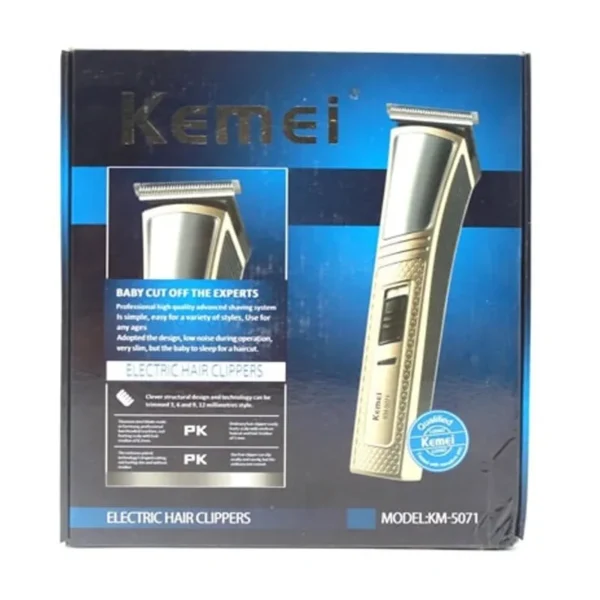 Model: Kemei KM-5071 Power: 5W Usage Time: Up to 90 minutes cordless Charging Time: 10 hours Blade: Stainless steel Operation: Low noise, efficient speed