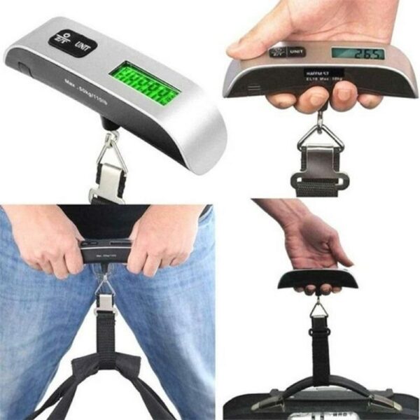 portable luggage scale, travel weight scale, digital suitcase scale, baggage weight checker, handheld luggage scale, lightweight travel gadget, airline baggage scale,