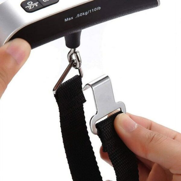portable luggage scale, travel weight scale, digital suitcase scale, baggage weight checker, handheld luggage scale, lightweight travel gadget, airline baggage scale
