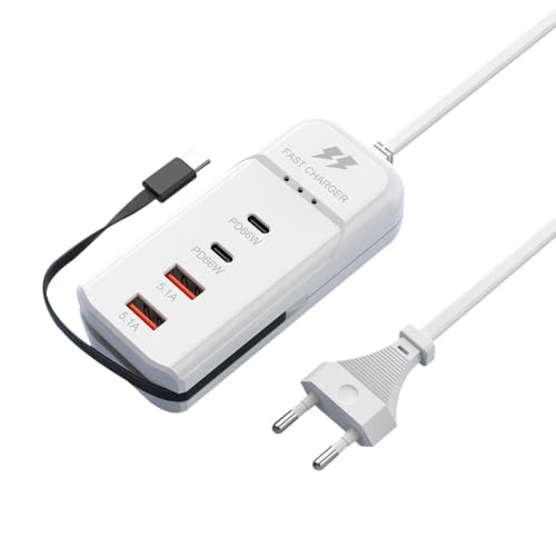 PD 66W Fast Charger USB Fast Charging Adapter Type-C PD Charger Multi-Port USB Charger High-Speed Charging Adapter 5.1A Fast Charger 66W Power Delivery Charger Universal USB Wall Charger PD Fast Charger with Type-C Cable Quick Charge USB Charger