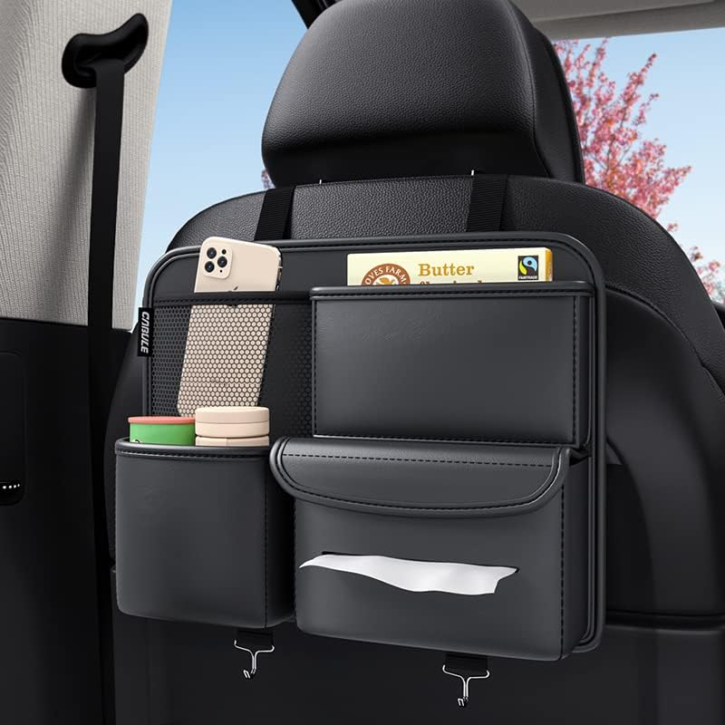 car backseat organizer, car storage bag, hanging seat organizer, leather car organizer, car seat storage, multi-pocket car bag, car interior accessories, travel car organizer, universal car seat organizer, car accessories for men and women, thetrendhood.com