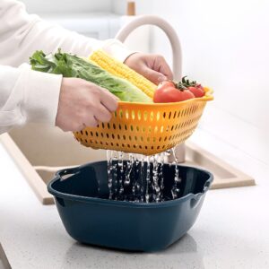 2-layer fruit drain basket Vegetable washing bowl Multifunctional kitchen colander set Plastic strainer bowl with drainer Fruit and vegetable washing basket Double-layer colander bowl Kitchen drain basket with bowl Space-saving kitchen tool Food strainer and storage bowl Durable plastic colander for home