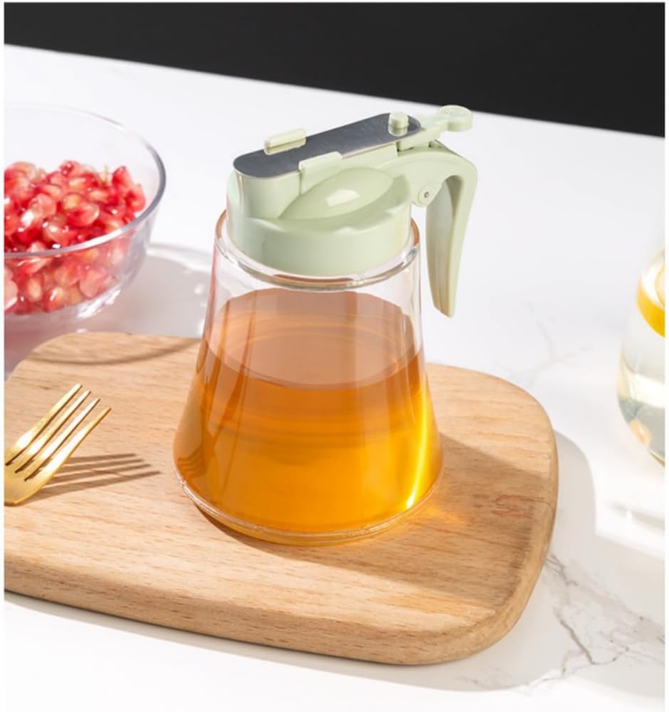 honey dispenser, stainless steel syrup bottle, oil pourer, leak-proof honey jar, non-drip dispenser, 250ml glass oil bottle, kitchen condiment dispenser, precise pour spout, honey pot with lid, airtight syrup container, thetrendhood.com