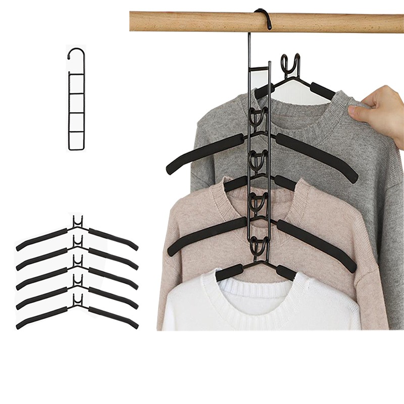 space saving hanger, multi-layer clothes hanger, metal closet organizer, 5-tier hanger, non-slip clothing hanger, wardrobe space saver, collapsible hanger rack, vertical clothes hanger, durable coat hanger, smart closet storage, thetrendhood.com