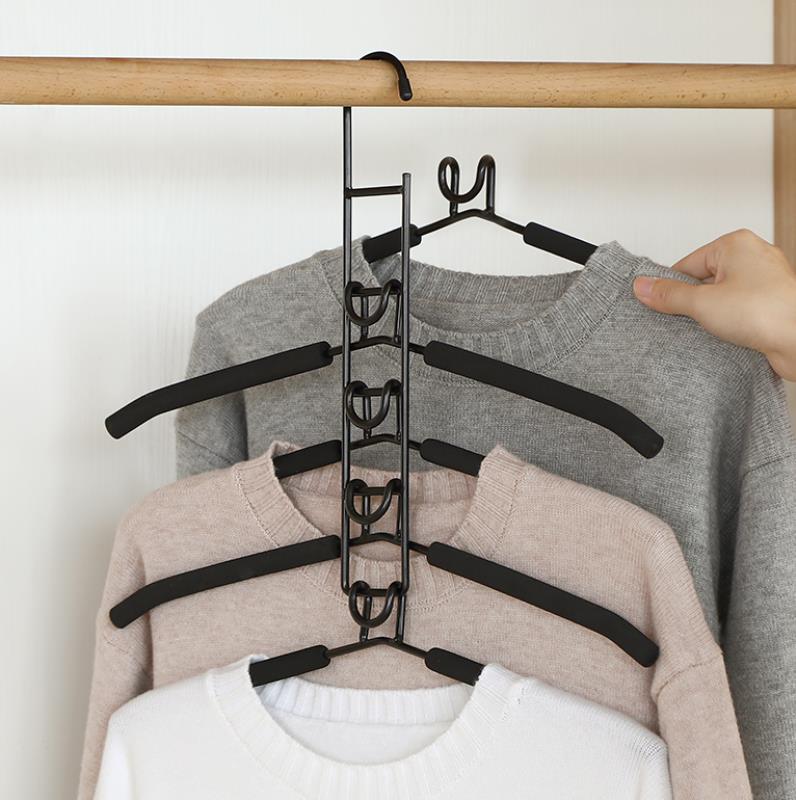 space saving hanger, multi-layer clothes hanger, metal closet organizer, 5-tier hanger, non-slip clothing hanger, wardrobe space saver, collapsible hanger rack, vertical clothes hanger, durable coat hanger, smart closet storage, thetrendhood.com
