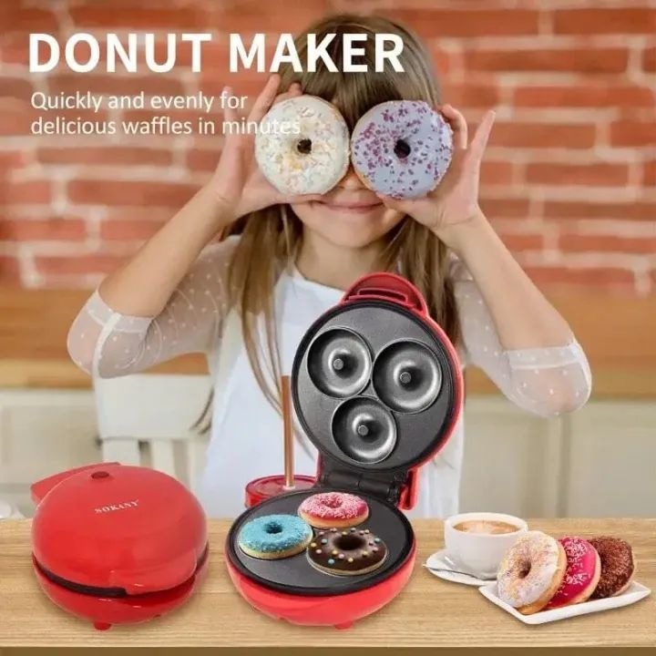 electric donut maker, mini donut machine, non-stick donut maker, homemade donut baker, portable kitchen appliance, breakfast dessert maker, quick donut maker, compact donut baker, donut maker for home, easy bake donut machine, thetrendhood.com