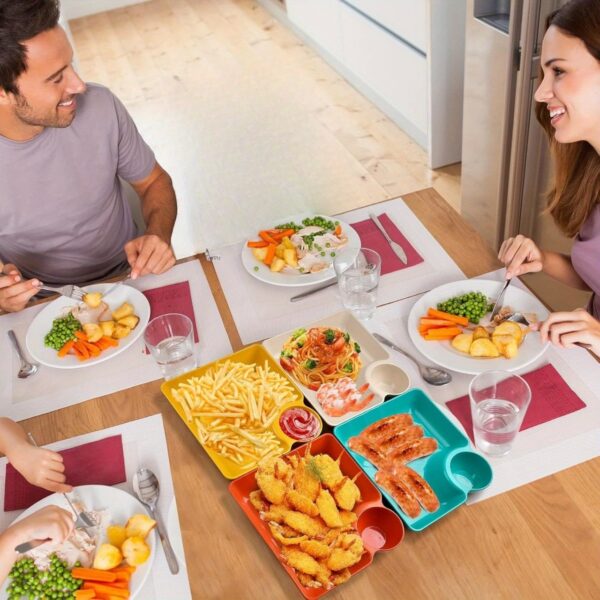 colorful serving platter set, snack plates with sauce bowl, reusable serving trays, BPA-free food platter, plastic appetizer plates, sushi and fries serving tray, modern kitchen tableware, party snack plates, eco-friendly dinnerware set, multipurpose serving bowls, thetrendhood.com