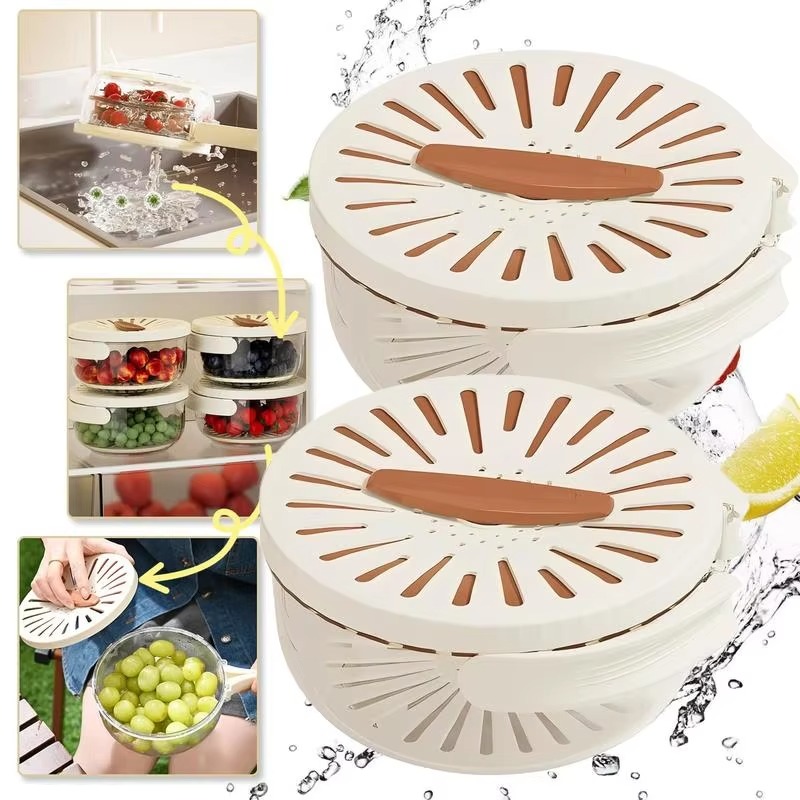 fruit and vegetable washing basket, kitchen storage container, foldable colander, multifunctional strainer bowl, fridge storage box, fresh-keeping container, vegetable drainer basket, food-grade washing basket, kitchen organizer tools, reusable kitchen accessories, thetrendhood.com