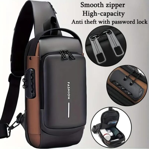 Men sling bag, anti-theft backpack, waterproof shoulder bag, USB charging sling bag, men crossbody bag, travel chest bag, fashion body backpack, TSA lock bag, laptop sling bag, casual men’s shoulder bag