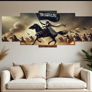 Islamic Wall Art, Islamic Warrior Wall Art, Islamic Battle Canvas, Muslim Home Décor, Islamic Wooden Wall Panels, 5 Piece Wall Art Islamic, Islamic Calligraphy Art Decor, Sticky Wall Art Panels, Islamic History Artwork, Muslim Living Room Wall Art, thetrendhood.com