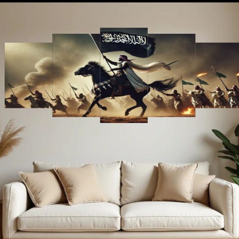 Islamic Wall Art, Islamic Warrior Wall Art, Islamic Battle Canvas, Muslim Home Décor, Islamic Wooden Wall Panels, 5 Piece Wall Art Islamic, Islamic Calligraphy Art Decor, Sticky Wall Art Panels, Islamic History Artwork, Muslim Living Room Wall Art, thetrendhood.com