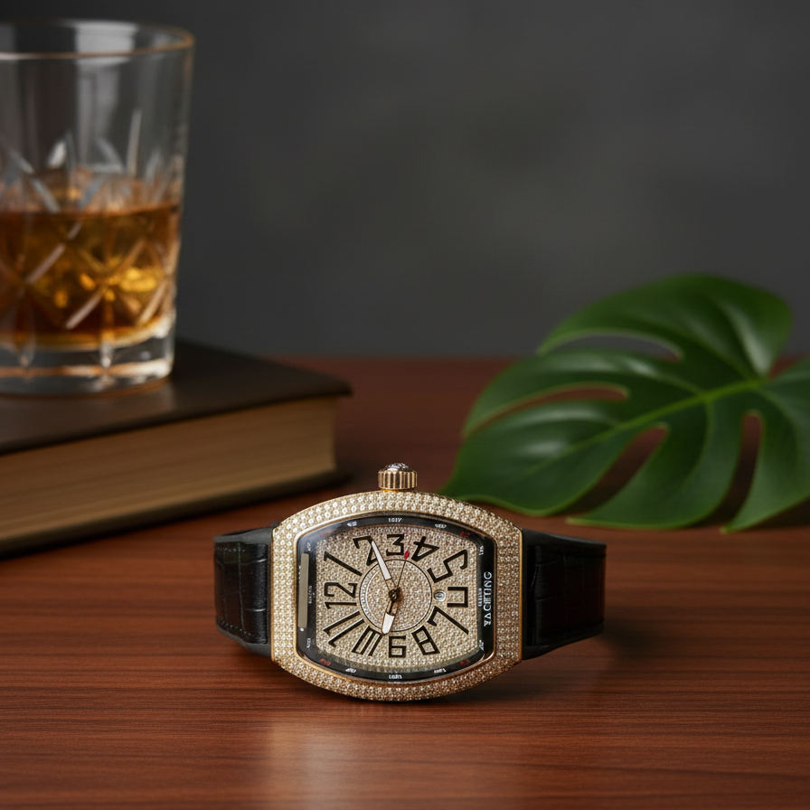 Franck Muller Vanguard Yachting watch Diamond encrusted luxury watch Franck Muller tonneau case watch Swiss automatic luxury men’s watch Yachting inspired diamond watch Pavé diamond dial watch High-end sailing watch Designer luxury wristwatch Sapphire crystal Swiss watch Premium hybrid strap watch Statement luxury watch for men Collector’s diamond watch, thetrendhood.com