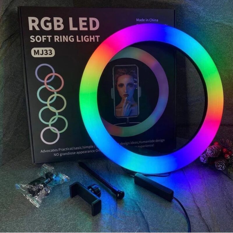 RGB Ring Light, MJ33 Ring Light, LED Soft Ring Light, Photography Ring Light, Video Lighting Ring Light, Adjustable RGB Light, Content Creator Light, Makeup Ring Light, Studio Lighting, thetrendhood.com