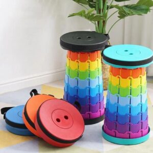 Portable telescopic folding stool Lightweight and easy to carry Adjustable height for personalized comfort Strong, durable plastic construction Collapsible design for compact storage Stable wide base for secure seating Built-in carrying strap for convenience Suitable for camping, fishing, hiking, and travel, thetrendhood.com