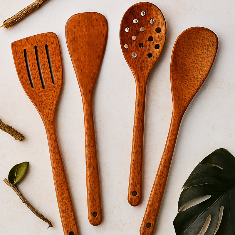 wooden spoon set, pack of 4 wooden spoons, kitchen wooden utensils, natural wood cooking spoons, non stick safe utensils, wooden kitchen tools, eco friendly cooking utensils, light brown wooden spoons, kitchen essentials set, cooking spoons for nonstick pans, wooden spatula set, durable wooden kitchen gadgets, thetrendhood.com