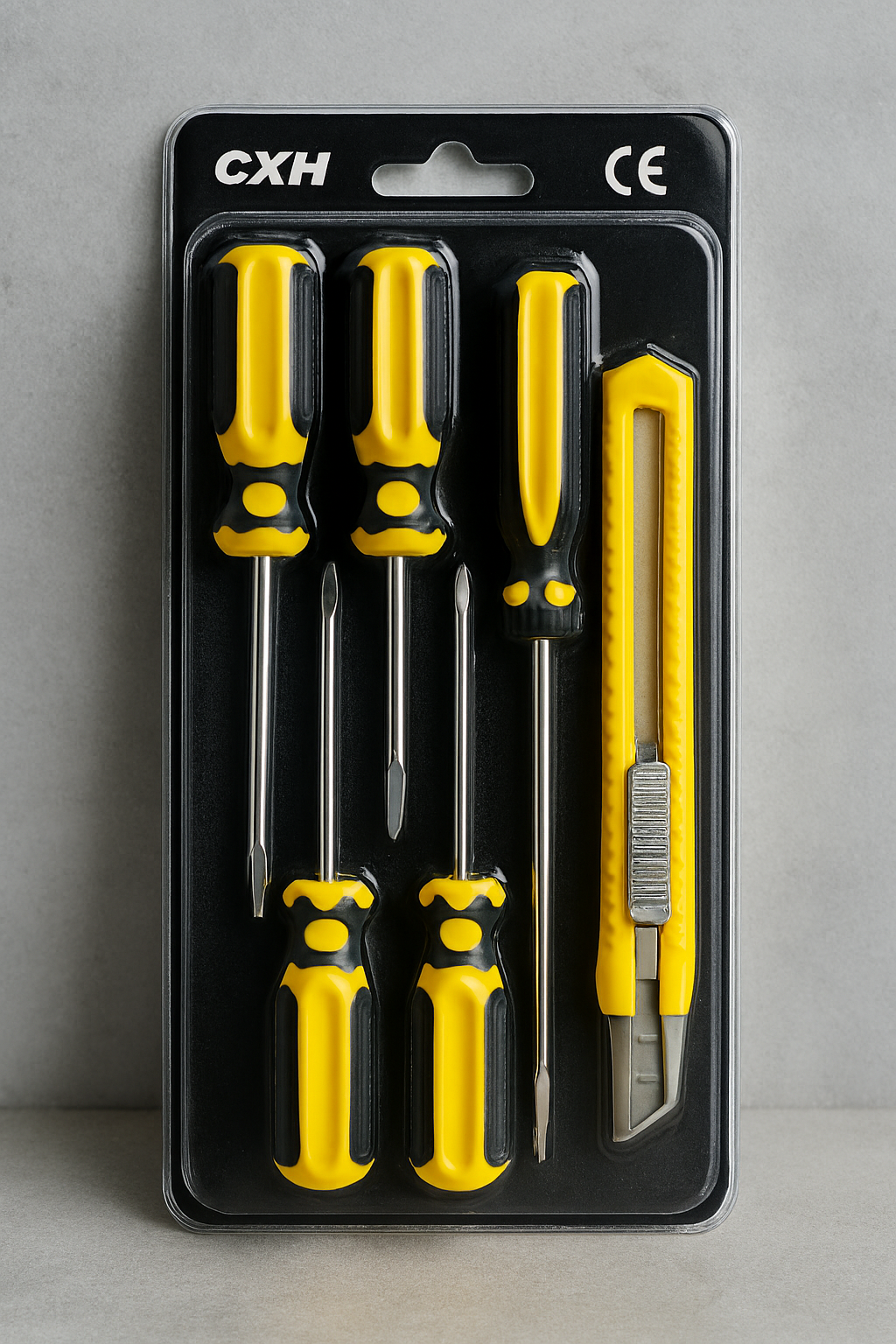 screwdriver set with cutter, 6 piece hand tool kit, flat and phillips screwdriver set, household repair tool kit, DIY hand tools set, utility cutter with screwdrivers, home maintenance tool set, durable screwdriver kit, compact repair tools, office repair tools, basic tool kit for home, multipurpose hand tool set, thetrendhood.com