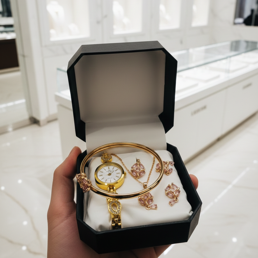 ladies watch with jewellery, women bangle watch set, elegant ladies wrist watch, fashion bracelet watch for women, stylish women watch, durable ladies watch set, everyday women fashion watch, party wear ladies watch, jewellery watch for women, women accessory watch Pakistan, thetrendhood.com