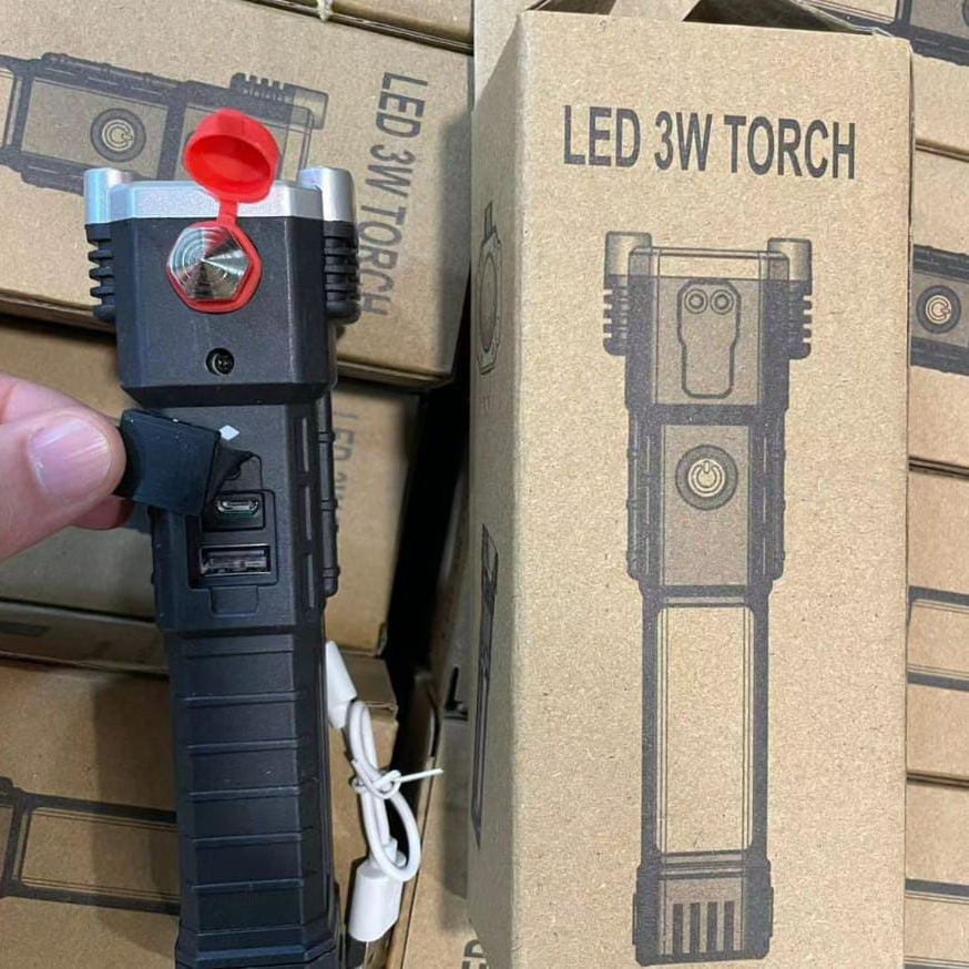 high power LED torch, rechargeable flashlight, tactical flashlight with hammer, emergency torch light, power bank flashlight, camping torch light, outdoor LED flashlight, glass breaker torch, emergency safety flashlight, heavy duty rechargeable torch, multifunction flashlight, car emergency light, thetrendhood.com