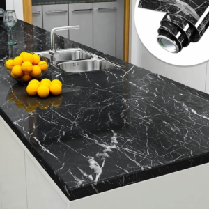 Self-adhesive marble sheet Peel and stick marble wallpaper Black marble wall sticker Waterproof kitchen wallpaper Heat resistant backsplash sticker Oil-proof kitchen wall covering Removable marble contact paper DIY home wall décor Marble countertop sticker Easy install wall wallpaper, thetrendhood.com