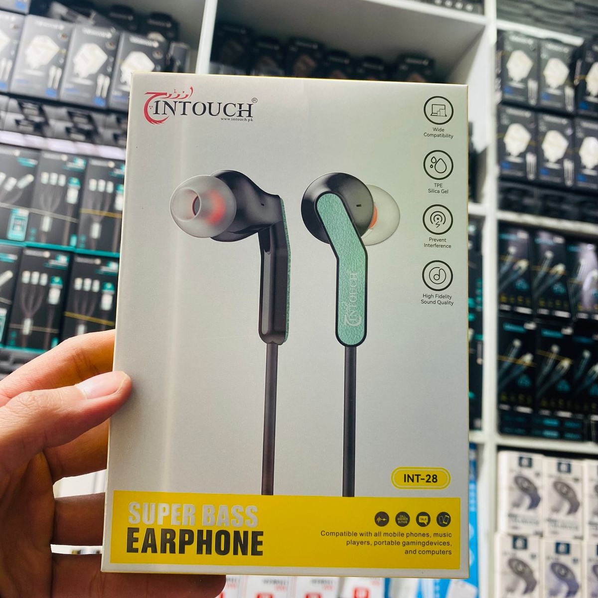 Intouch INT-28 earphones, INT-28 Super Bass wired earphones, 3.5mm handsfree headphones, super bass wired earbuds, universal wired earphones, earphones for mobile and PC, gaming wired earphones, durable stereo earphones, affordable wired headphones, Intouch wired handsfree, thetrendhood.com