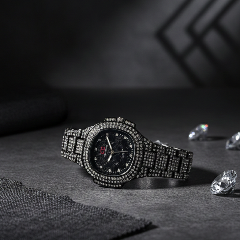 two toned womens watch, iced out watch for women, quartz movement ladies watch, waterproof womens wrist watch, fashion crystal watch, elegant women watch, luxury style ladies watch, gold silver two tone watch, daily wear women watch, trendy womens accessories, gift watch for her, thetrendhood.com