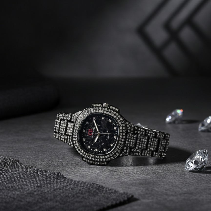 two toned womens watch, iced out watch for women, quartz movement ladies watch, waterproof womens wrist watch, fashion crystal watch, elegant women watch, luxury style ladies watch, gold silver two tone watch, daily wear women watch, trendy womens accessories, gift watch for her, thetrendhood.com