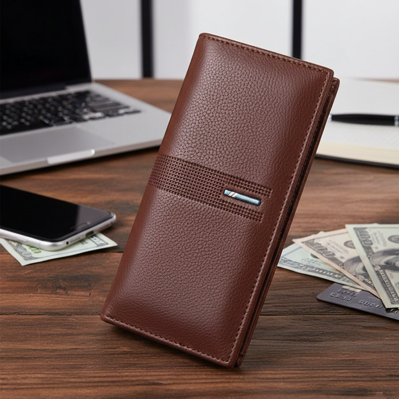 leather long wallet for men, brown slim wallet, pu leather men wallet, men wallet with mobile holder, long wallet for men Pakistan, stylish men wallet brown, men card holder wallet, office wallet for men, business wallet for men, everyday men fashion accessories, thetrendhood.com