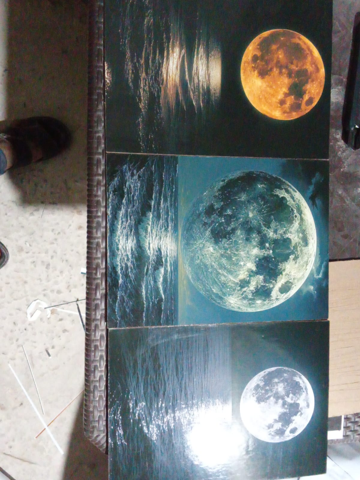 Moon ocean wall art 3 piece canvas wall décor ocean landscape wall art bedroom wall decoration adhesive wall art frames no drill wall décor modern home wall art nature canvas wall set living room wall decoration aesthetic wall frames set, thetrendhood.com
