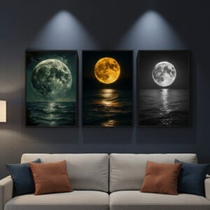 Moon ocean wall art 3 piece canvas wall décor ocean landscape wall art bedroom wall decoration adhesive wall art frames no drill wall décor modern home wall art nature canvas wall set living room wall decoration aesthetic wall frames set, thetrendhood.com